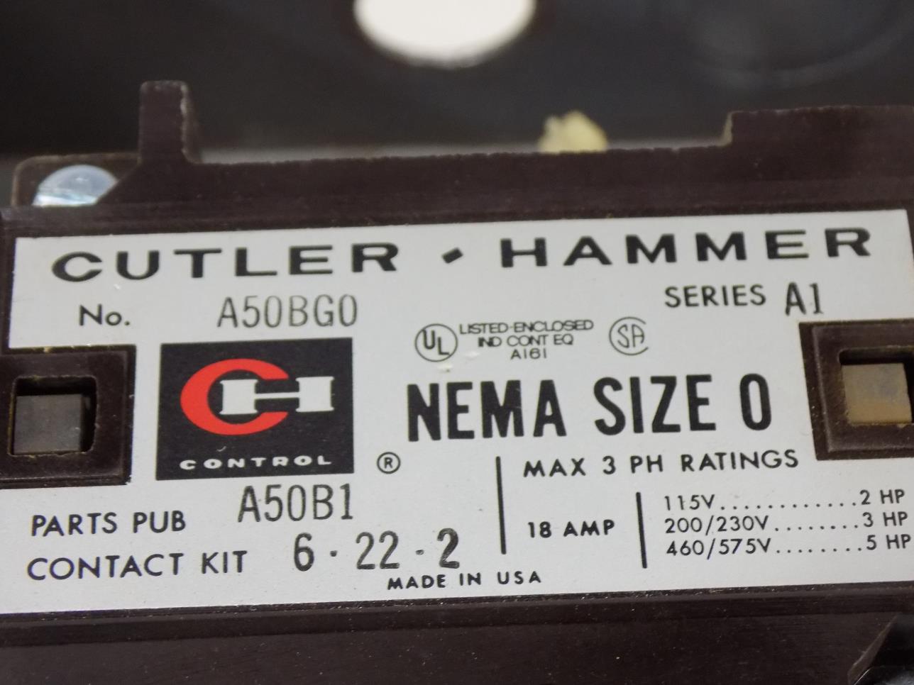 A50B1 SER-A1 CUTLER-HAMMER A-C 3-POLE ENCLOSED STARTER C320AS1