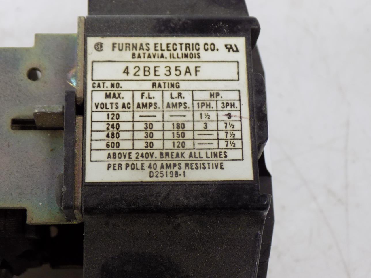 FURNAS 120-600VAC 3PH CONTACTOR 42BE35AF