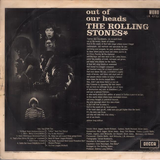 ROLLING STONES Out Of Our Heads 1965 or. UK lp MONO 1st ed. w