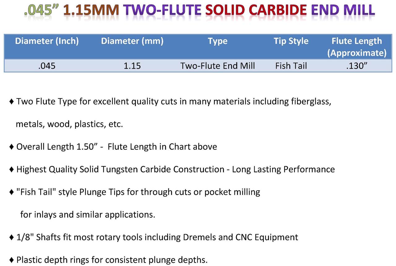 Business Industrial 045 One Piece Carbide End Mill Cnc Router Pcb Dremel 1 15mm Two Flute Cnc Metalworking Supplies