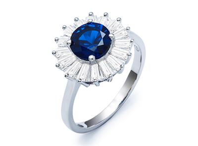 Señoras Halo Estilo Art Deco Plata Fina De Ley 925 Anillo De Zafiro Blanco Rubí