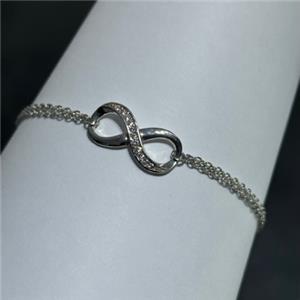 Platinum Sterling Silver White Sapphire Infinity Cable Chain