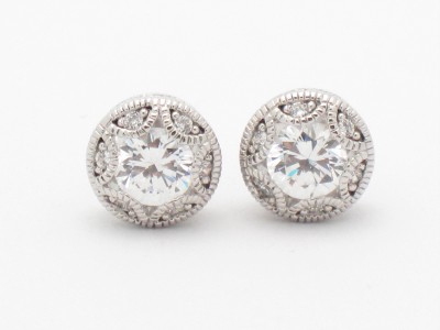 Platinum Silver Diamond Set White Shire Bezel Deco Design Stud Platinum Silver Diamond Set White Shire Bezel Deco Design Stud Earrings Gift