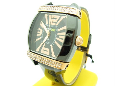 Montre Chronographe Sport Luxe - Or Rose Acier - Bracelet Cuir Noir - Neuve Avec étiquette
