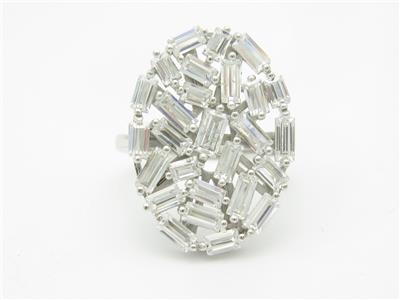 Platinum Sterling Silver White Sapphire Baguette Halo Design Stud Earrings Gift
