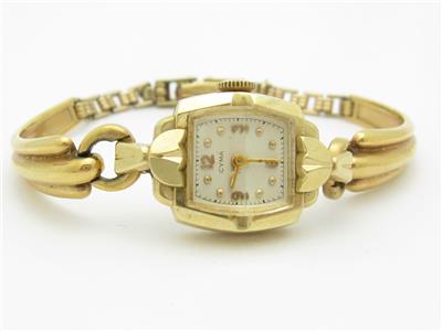 Vintage 14k Yellow Gold CYMA Swiss Made Ladies Estate Solid Link Watch ...