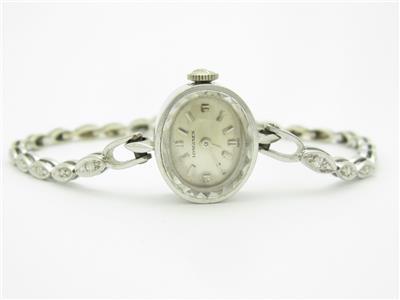 Vintage 14k White Gold & Diamonds Longines Oval Shape Swiss  display picture 3