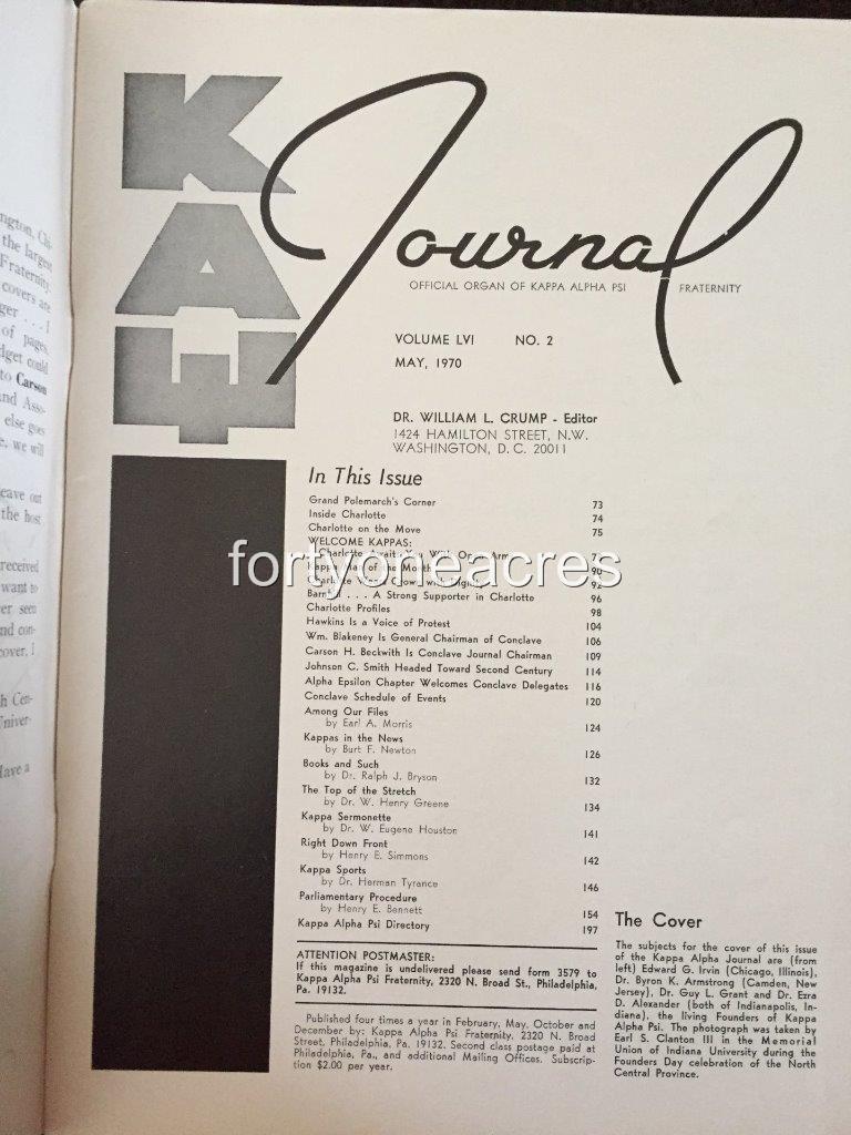 Kappa Alpha Psi KAPPA ALPHA PSI JOURNAL May 1970 Vol 56 Number 2