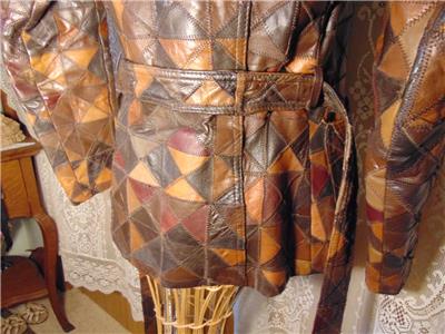 VTG 70s Split End LTD Leather Patchwork Belted Coat SM | eBay