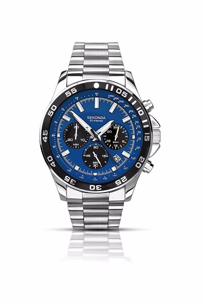 sekonda men's blue dial black rubber strap watch