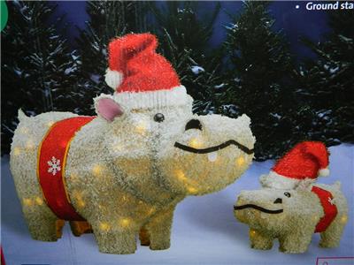 Hippo Baby Mama Xmas Lighted Yard Decoration Statue Tinsel
