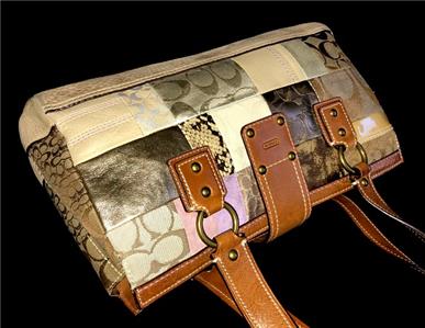 Nice Coach Khaki Patchwork Signature Suede Whiskey Leather