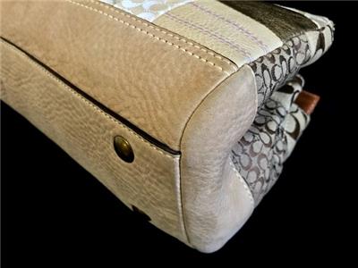 Nice Coach Khaki Patchwork Signature Suede Whiskey Leather