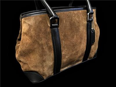 NEW COACH HAMPTONS CHOCOLATE BROWN FINEST SUEDE MEDIUM CARRYALL