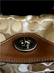 MINT Coach Chelsea Khaki Optic Signature Dark Brown Suede Tote Bag