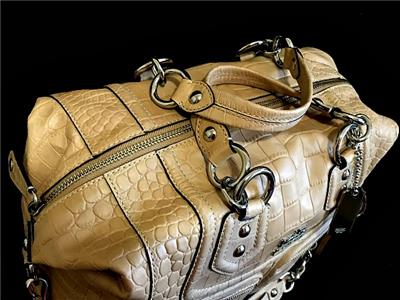 RARE Coach Madison Croc Embossed Tessa Sand Tan Leather LG Tote
