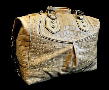 RARE Coach Madison Croc Embossed Tessa Sand Tan Leather LG Tote