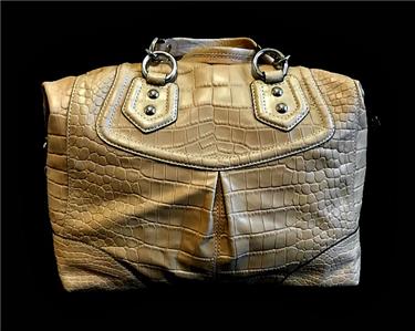 RARE Coach Madison Croc Embossed Tessa Sand Tan Leather LG Tote