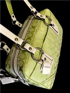 NWT COACH SOHO LG PEAR GREEN SIG C WHITE LEATHER CARRYALL