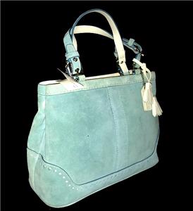 NWT Coach Hamilton Aquamarine Blue Suede Leather Sm Carryall Tote