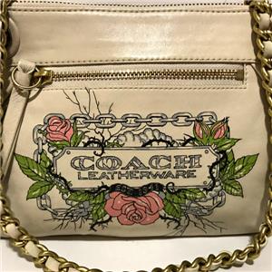 Coach Ltd Ed Parker White Leather Tattoo Clutch Chain