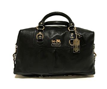 Coach LARGE Madison Pearlized BLK Leather Sabrina Tote Bag Purse