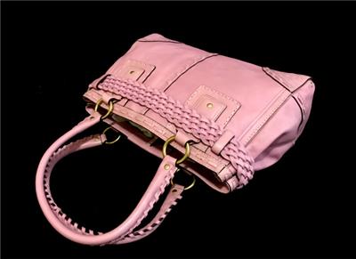 COACH HAMPTONS VTG ROSE PINK LEATHER CARRYALL BRAIDED