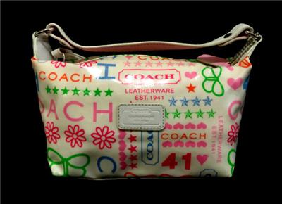 NICE COACH MULTICOLOR PINK LAMINATED BANDANA TOP HANDLE POUCH BAG
