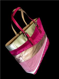 NEW Coach Ltd Ed Pink Wave Multicolor Suede Lg Gallery Tote