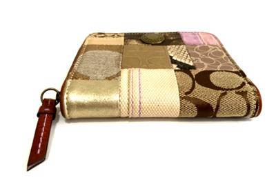 NICE Coach Signature Khaki Patchwork Zip Around Bifold Purse