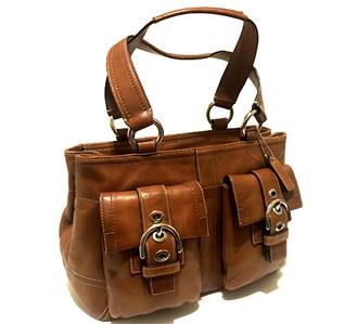 NICE COACH BURNISHED SADDLE LEATHER SOHO DOUBLE POCKET TOTE