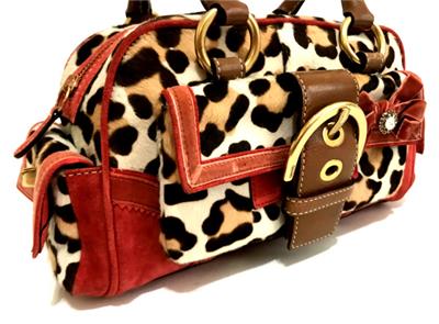 Authentic Rare COACH Unborn Carf Leopard Turn Lock Hand Bag