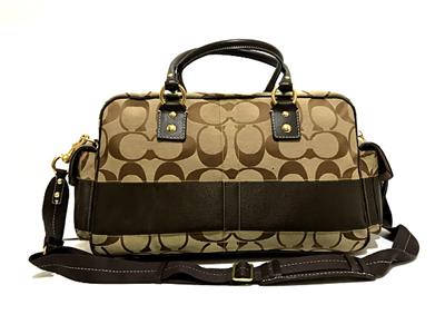 COACH Khaki Signature C Mahogany Brown Stripe Boston Luggage