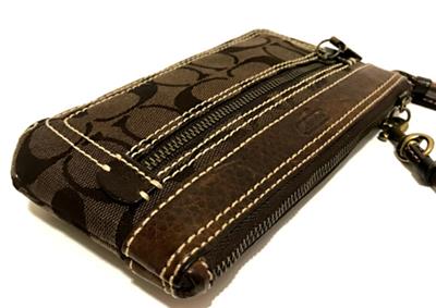 RARE COACH SOHO SIGNATURE C CHOCO BROWN LEATHER TRIM PURSE BAG