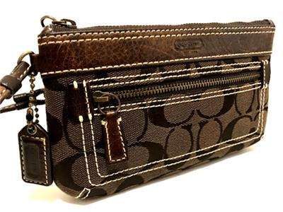 RARE COACH SOHO SIGNATURE C CHOCO BROWN LEATHER TRIM PURSE BAG