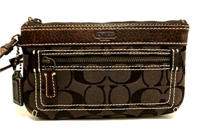 RARE COACH SOHO SIGNATURE C CHOCO BROWN LEATHER TRIM PURSE BAG