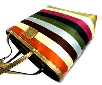 希少　COACH LEGACY STRIPE multi color バッグ RARE COACH MULTICOLOR SATIN STRIPE LEGACY MED TOTE BAG PURSE