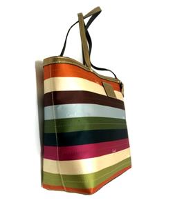 RARE COACH MULTICOLOR SATIN STRIPE LEGACY MED TOTE BAG PURSE