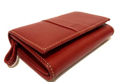 小物 OLD COACH Folding wallet leather red Coach Vintage Hamptons RED Leather Bifold Zip Around Coin