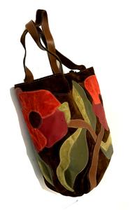 COACH Ltd Ed DK BROWN SUEDE FLOWER RED FLORAL XL POPPY FOR PEACE