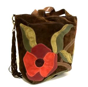 COACH Ltd Ed DK BROWN SUEDE FLOWER RED FLORAL XL POPPY FOR