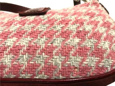 RARE COACH VTG WOOL HOUNDSTOOTH PINK BURGUNDY BUCKLE DEMI