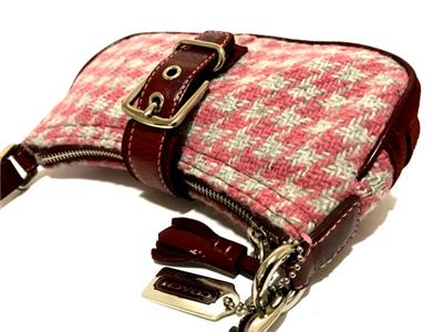 RARE COACH VTG WOOL HOUNDSTOOTH PINK BURGUNDY BUCKLE DEMI