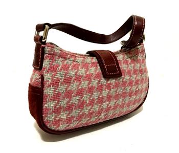 RARE COACH VTG WOOL HOUNDSTOOTH PINK BURGUNDY BUCKLE DEMI