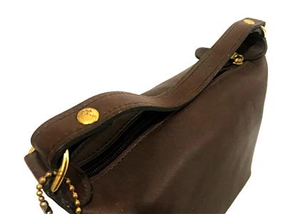 COACH VINTAGE GLOVE TANNED LEATHER DK BROWN TOP HANDLE POUCH