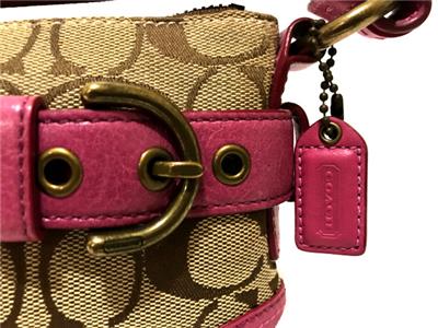 MINT COACH SIG KHAKI C MAGENTA PINK LEATHER SM BUCKLE DEMI