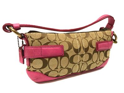 バッグ Coach Signature Accessory Pouch Pink Bag Coach Pink Signature Handbag Accessory Pouch 4.3x8.3in Used