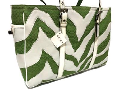 NWT COACH LTD ED GREEN WHITE ZEBRA PATCHWORK LG GALLERY MULTI TOTE
