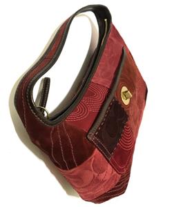 COACH Ergo RED BURGUNDY Pierced Patchwork Leather Suede Hobo