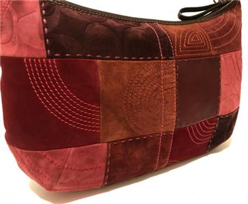 COACH Ergo RED BURGUNDY Pierced Patchwork Leather Suede Hobo